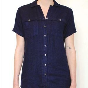 Curator Rosie the Riveter light blue linen blouse